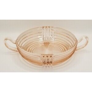Vtg Anchor Hocking Manhattan Pink Depression Glass Ribbed Bowl w/Handles READ